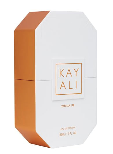 Huda Kayali Vanilla 28 packaging shot, ready to gift with premium scent