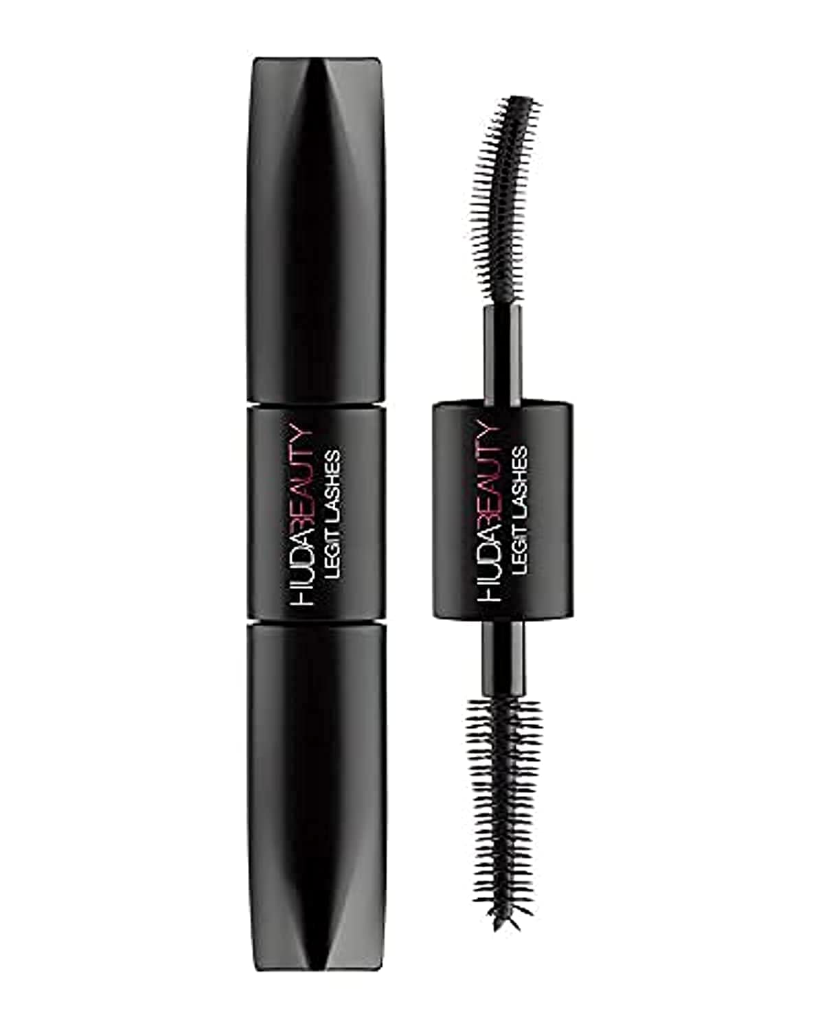 Huda Legit Lashes Mascara Volume side bottle highlighting fuller lashes for a bold look.