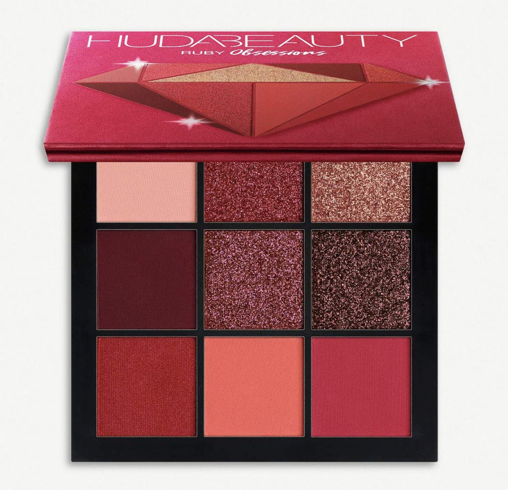 Huda Obsessions Ruby palette compact with rich pigments for on-the-go looks