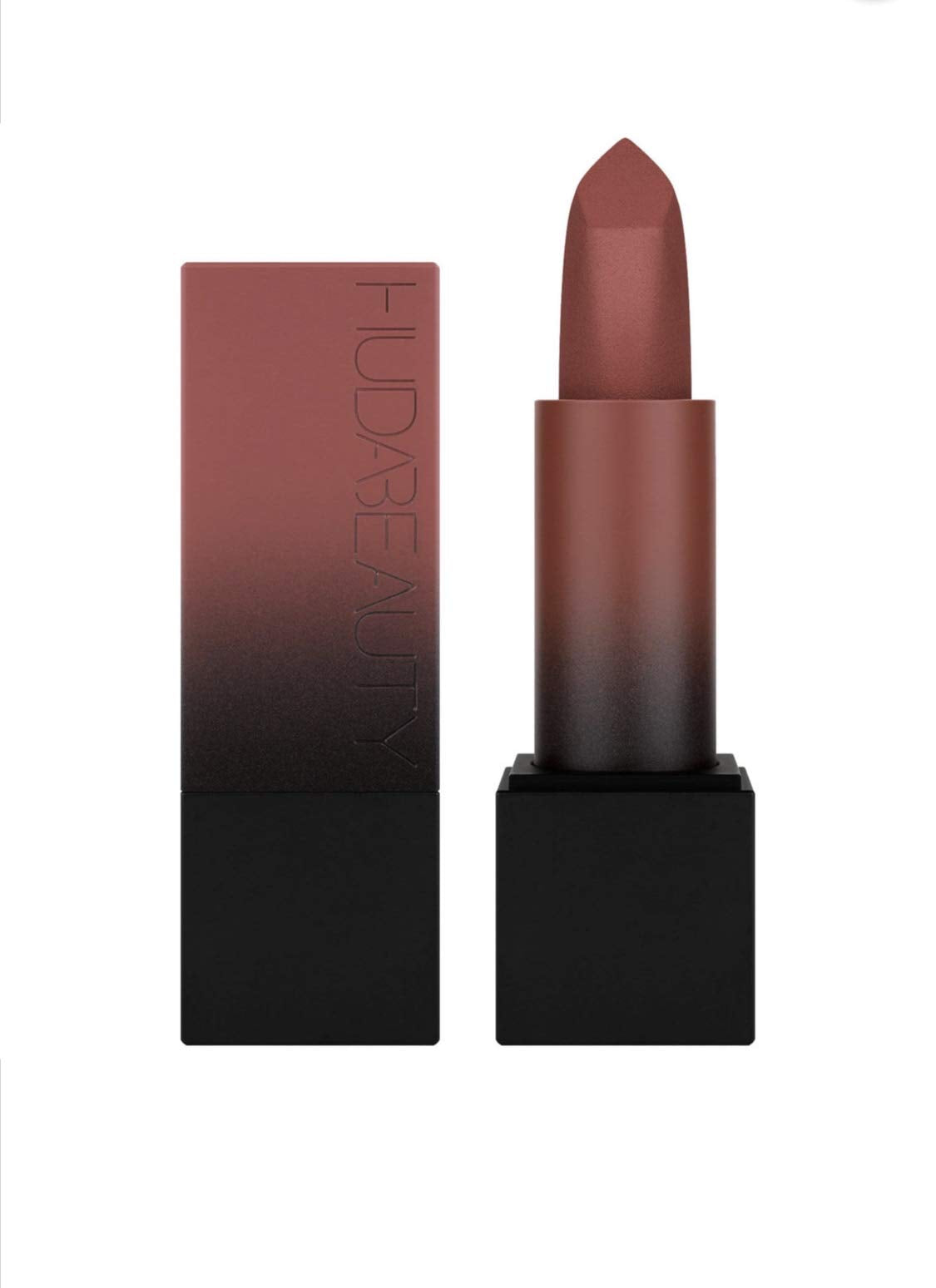 Huda Power Bullet Matte Lipstick Graduation Day swatch shows rich matte color.