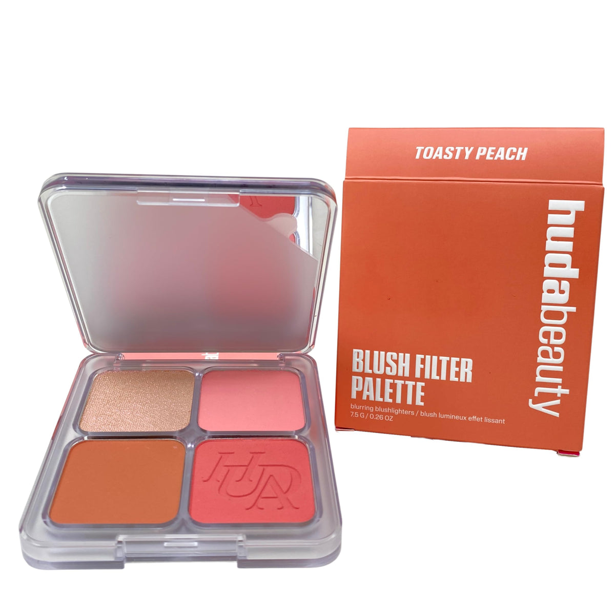 Huda Beauty Toasty Peach palette compact for on the go blush blending