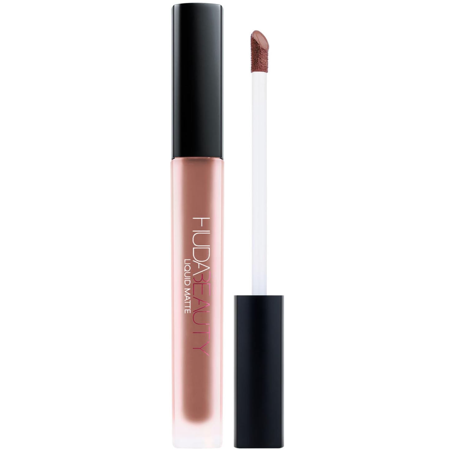 HUDABEAUTY Trendsetter liquid matte bottle close-up shows creamy, long-wearing formula.