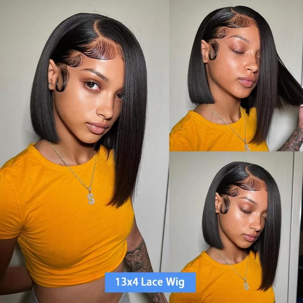 HUIDI 14-inch straight bob wig ready for casual and professional looks.