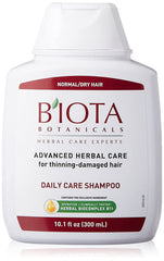 Huieter B'IOTA Botanicals Daily Care Shampoo bottle closeup, easy to grip for quick shower routine.