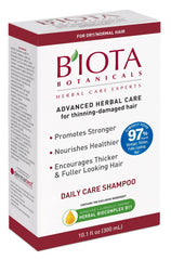 Huieter B'IOTA Botanicals Daily Care Shampoo label detail highlighting natural ingredients for gentle cleansing.