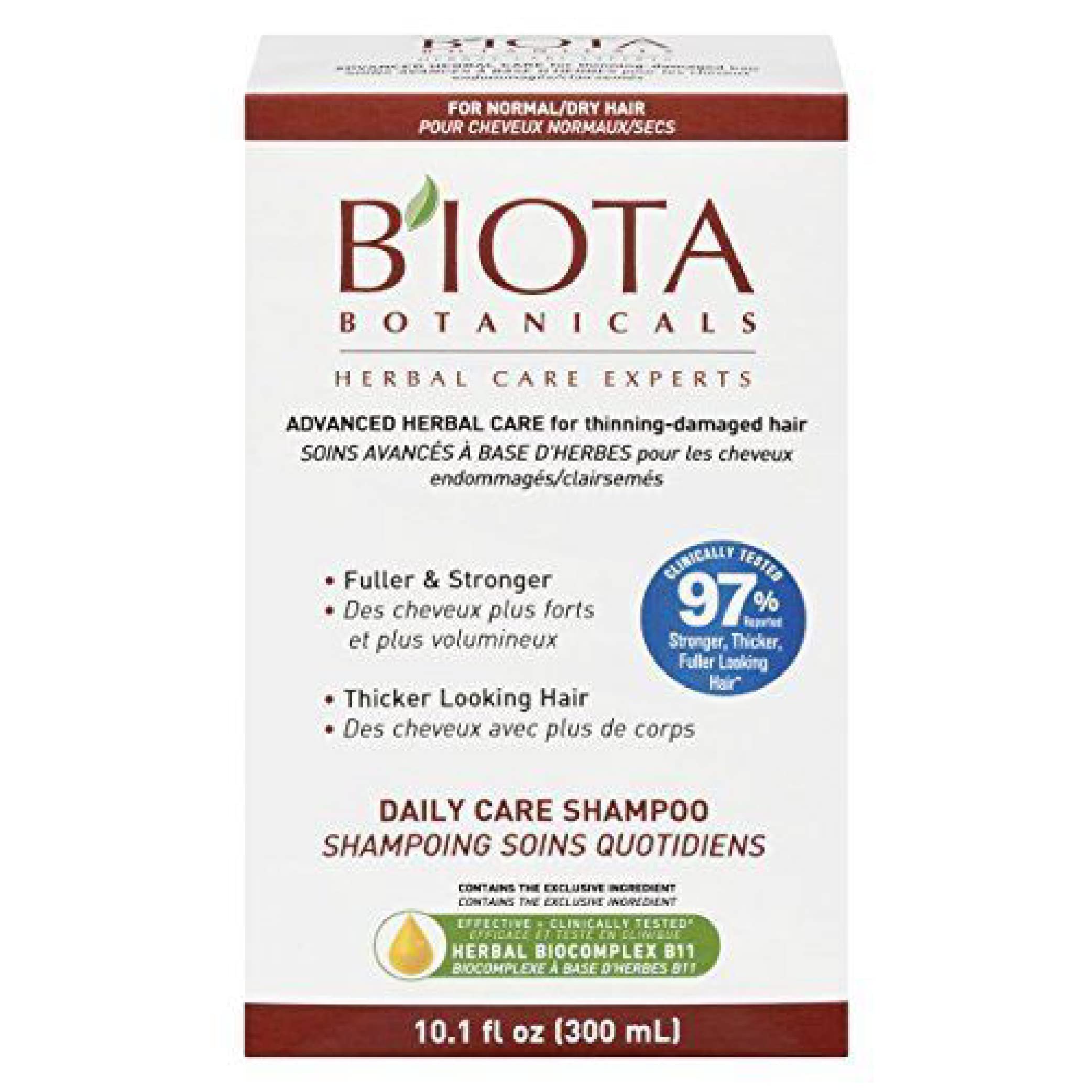 Huieter B'IOTA Botanicals Daily Care Shampoo applied to damp scalp for a refreshed feel.