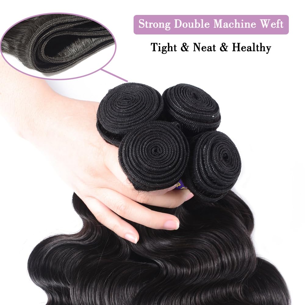 Hullran 12A Brazilian virgin body wave 18inch bundles for longer, smooth waves