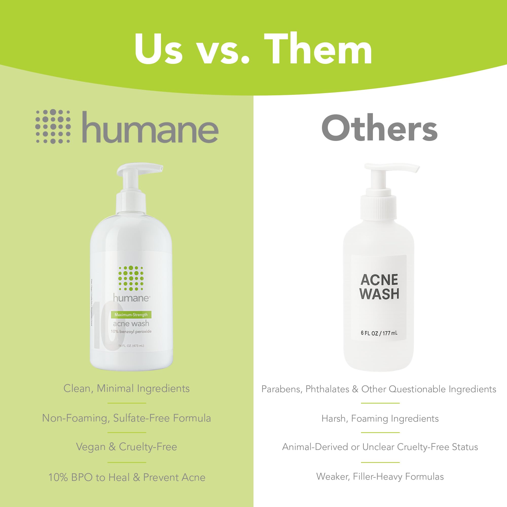 Product image with vegan and cruelty-free icons beside Humane wash.