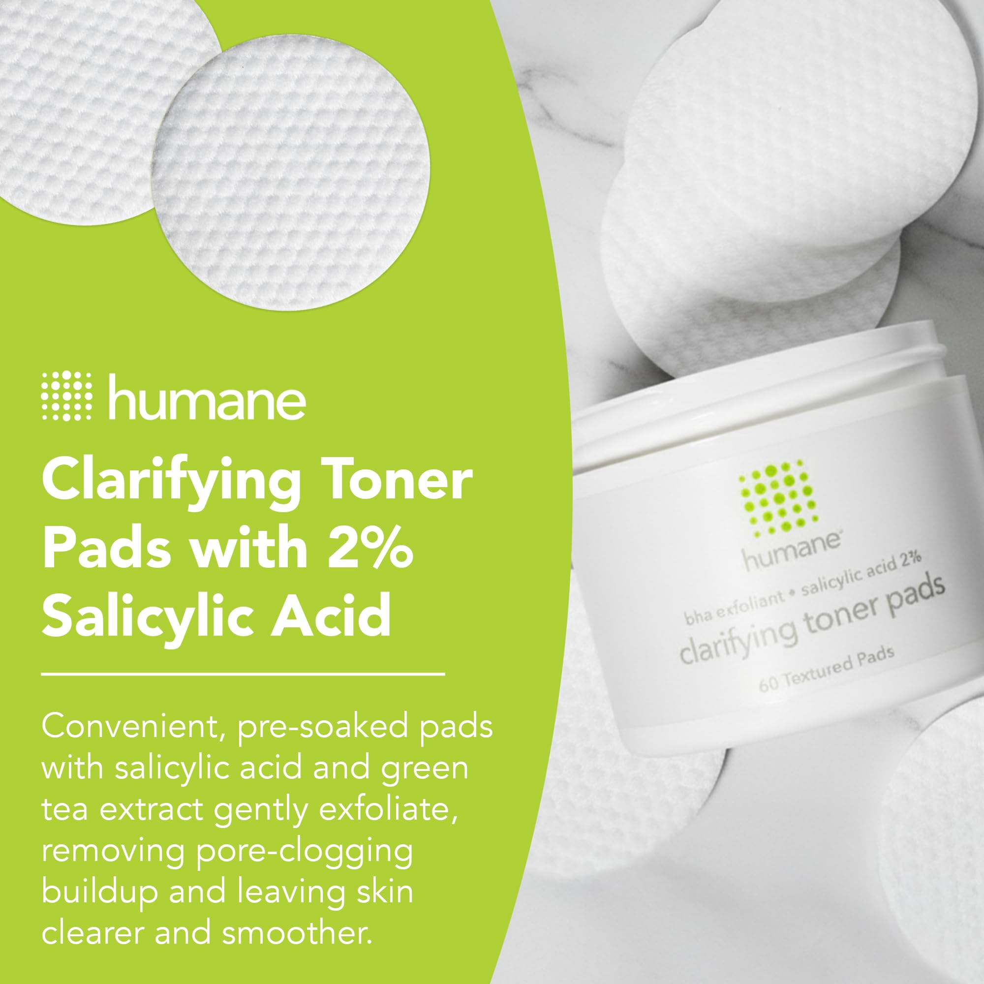 Humane Clarifying Toner Pads textured pad closeup ready for exfoliation.