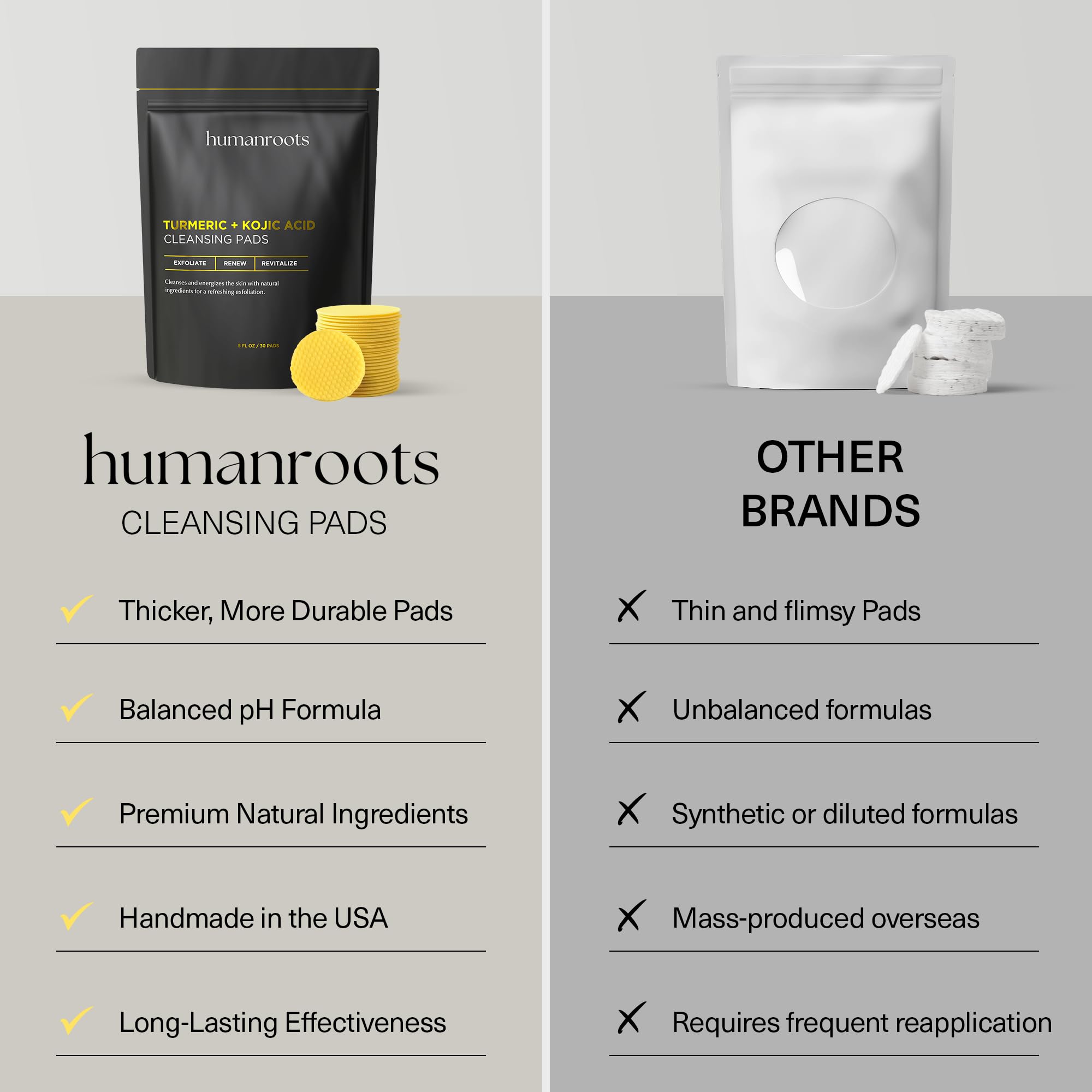 Travel-friendly pack of Humanroots Turmeric Kojic Pads for on-the-go cleansing.