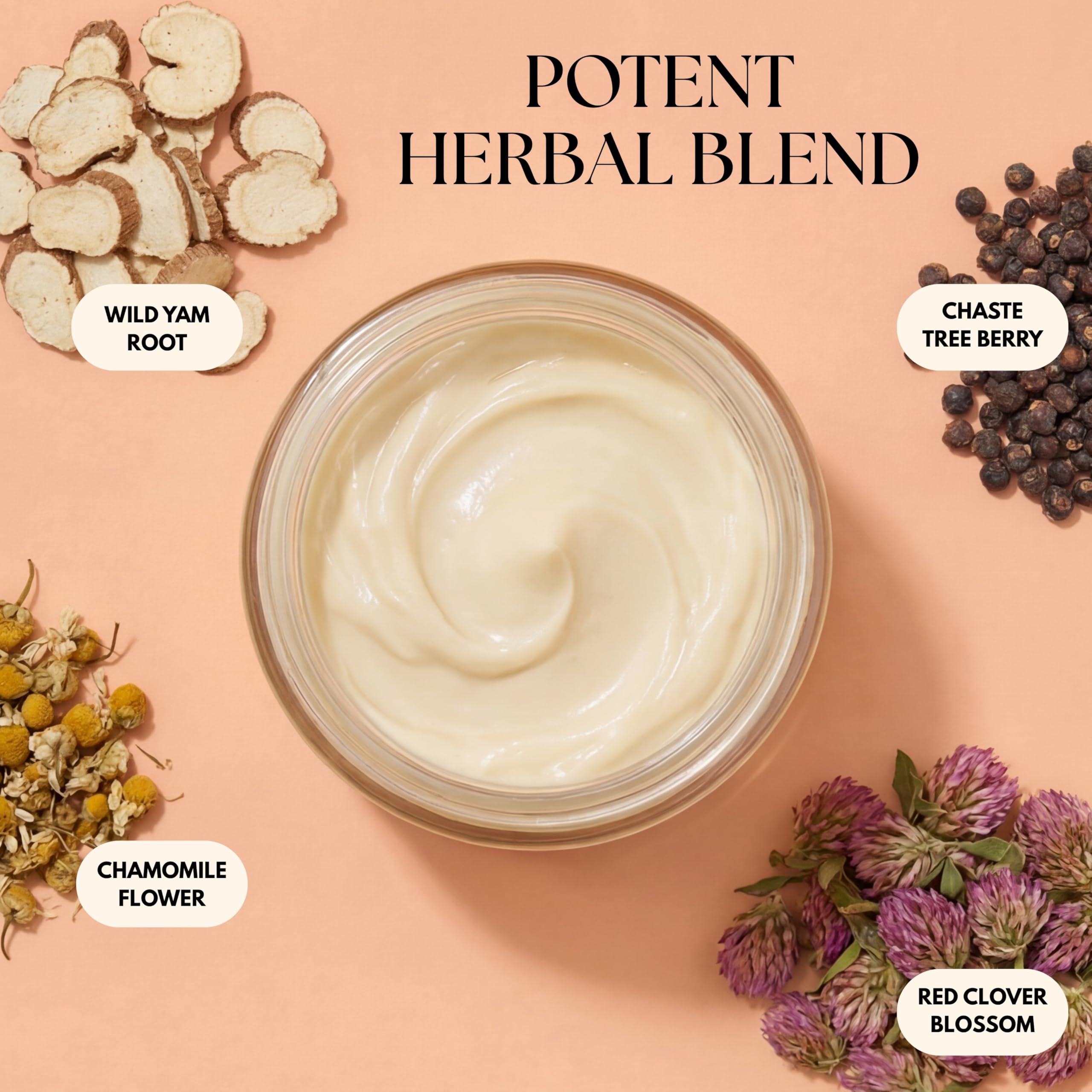 Herbal blend in Humanroots Wild Yam Cream, including chaste tree berry and red clover.