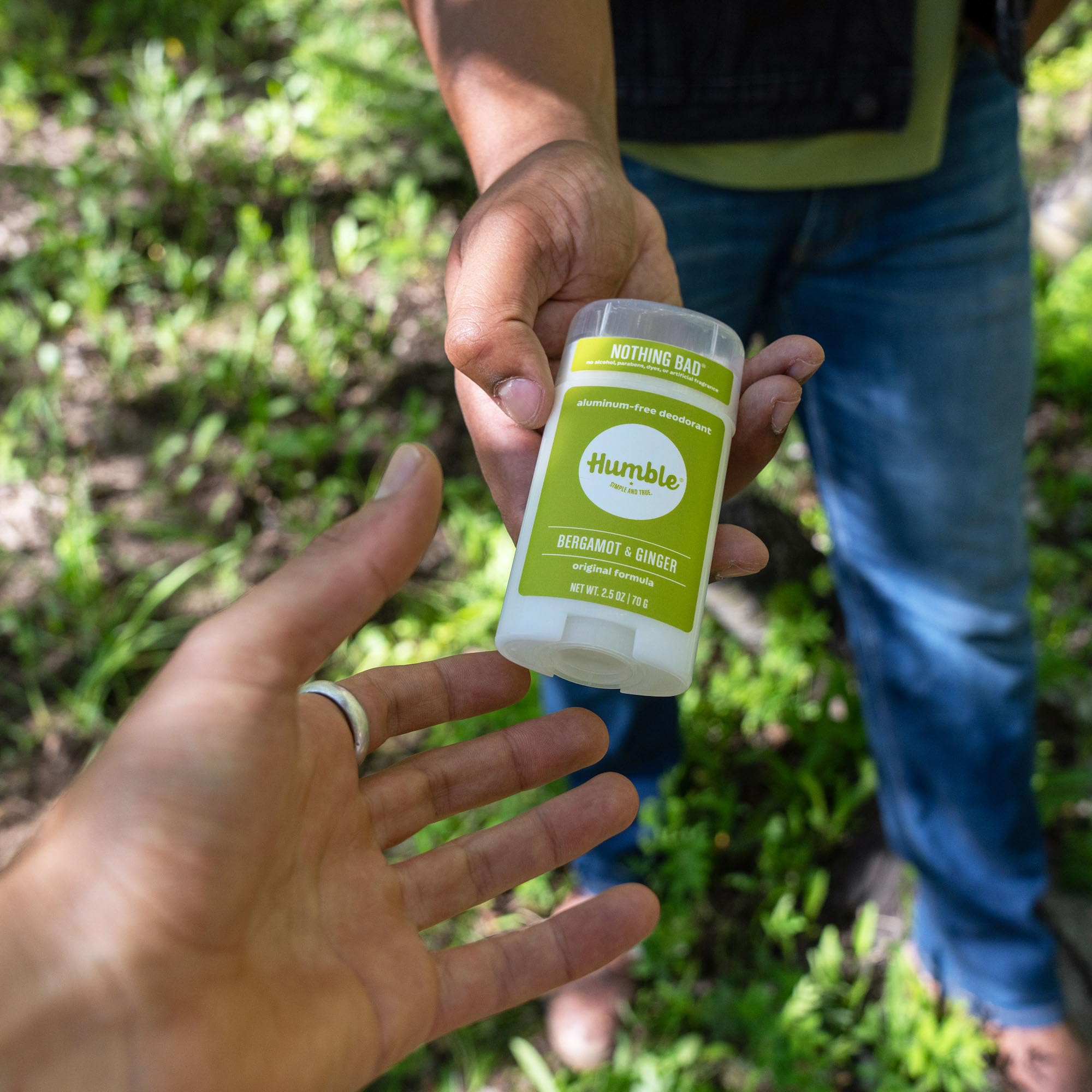 HUMBLE bergamot ginger deodorant stick long-lasting odor control.