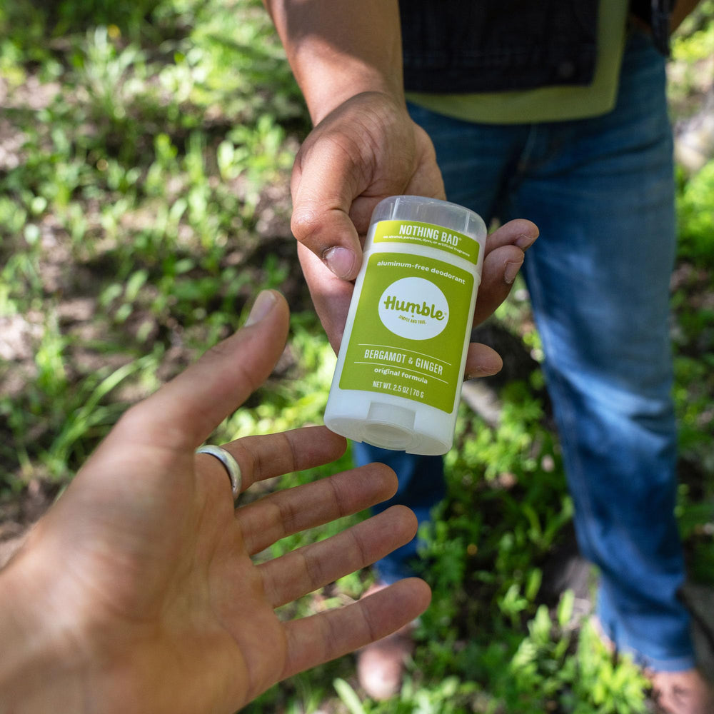 HUMBLE bergamot ginger deodorant stick long-lasting odor control.
