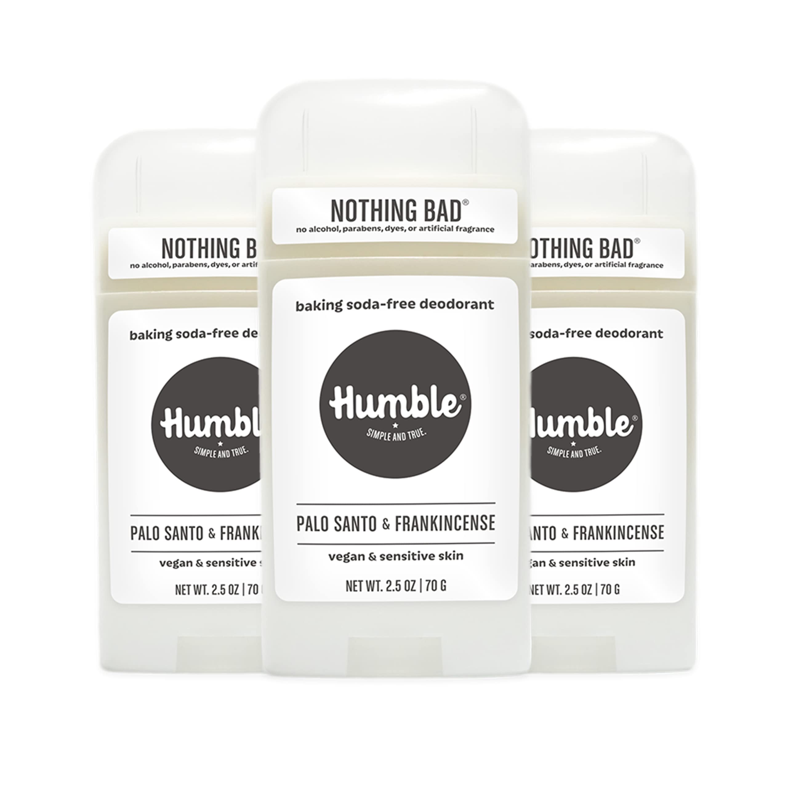 Humble Brands aluminum-free deodorant 3-pack front view for everyday odor control.