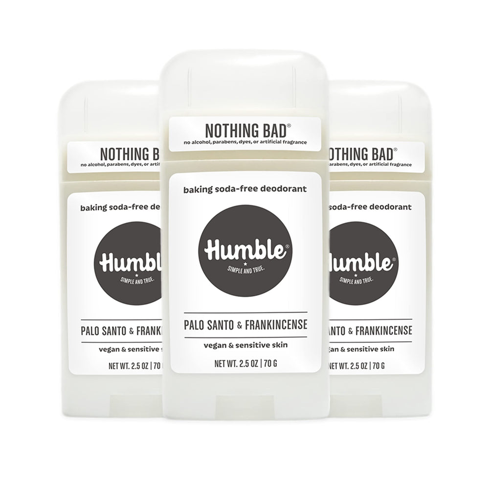 Humble Brands aluminum-free deodorant 3-pack front view for everyday odor control.