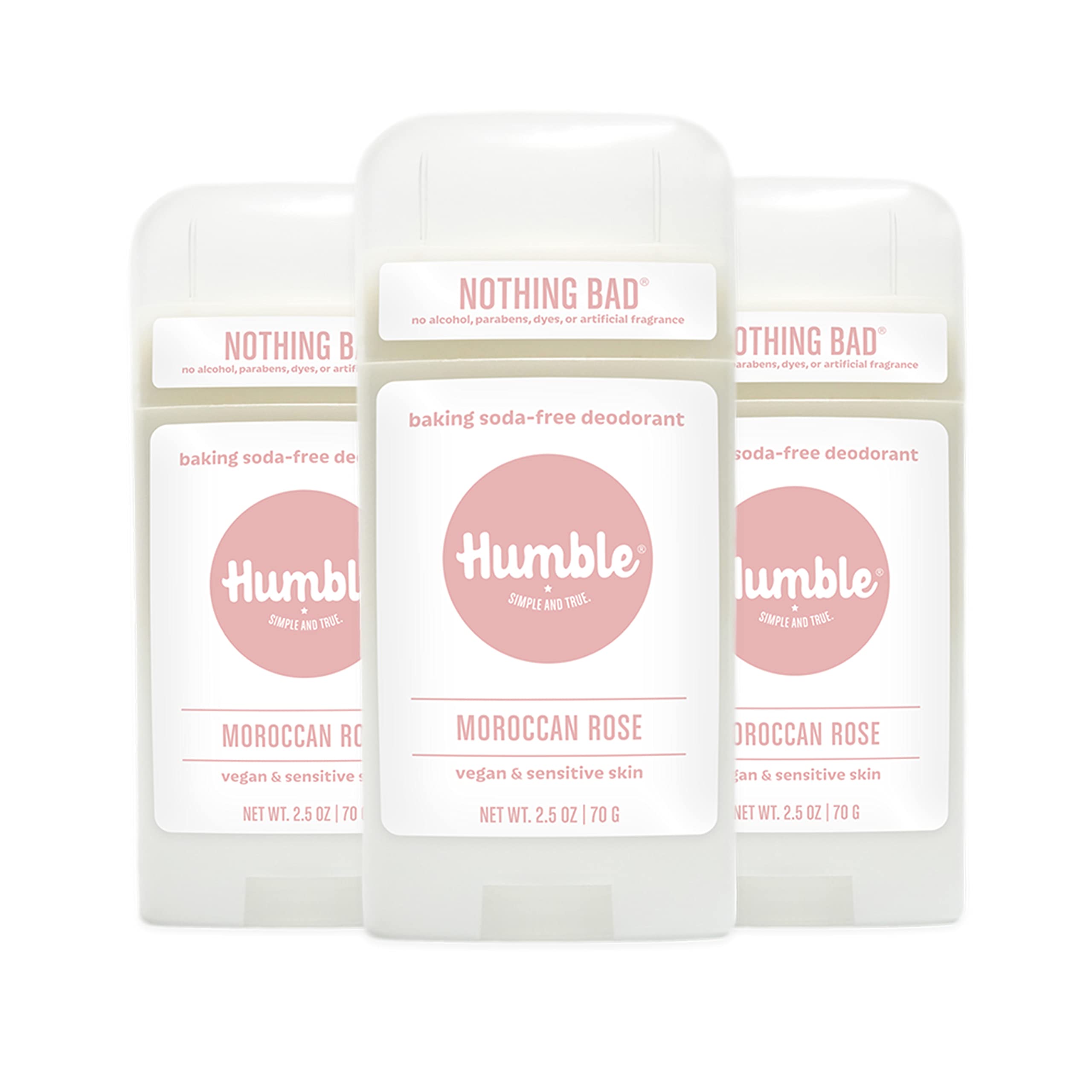Humble Brands aluminum-free deodorant pack 3 with Moroccan Rose for long-lasting freshness