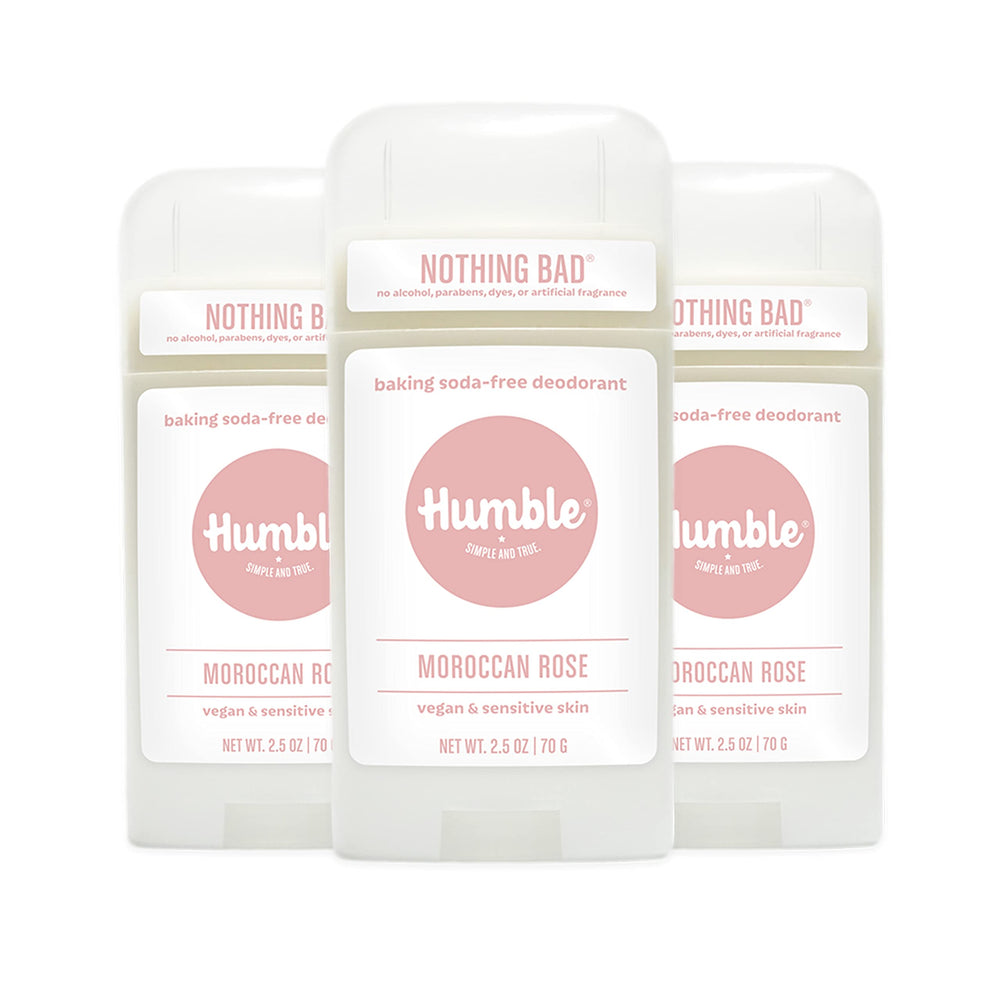 Humble Brands aluminum-free deodorant pack 3 with Moroccan Rose for long-lasting freshness