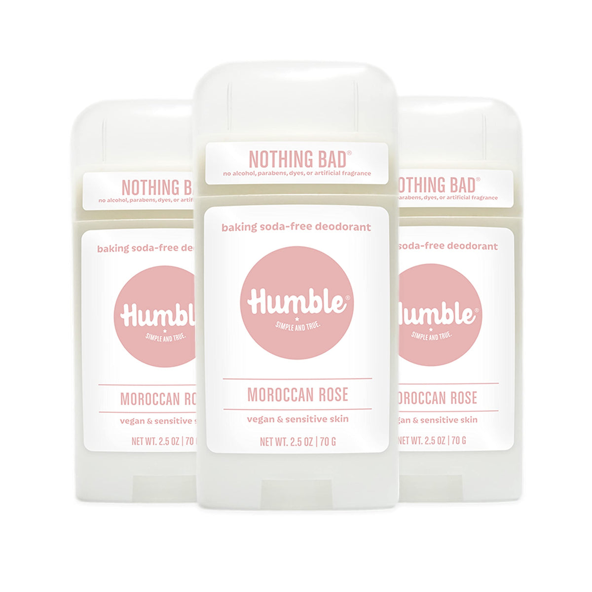 Humble Brands aluminum-free deodorant pack 3 with Moroccan Rose for long-lasting freshness