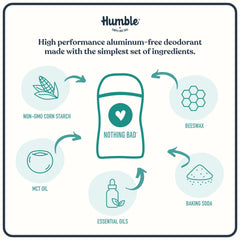 Application view of Humble Brands deodorant showing moisture-absorption action.