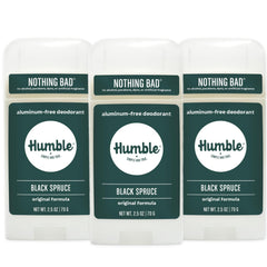 Humble Brands Original Formula Black Spruce packaging shows a clean aluminum-free protection option.