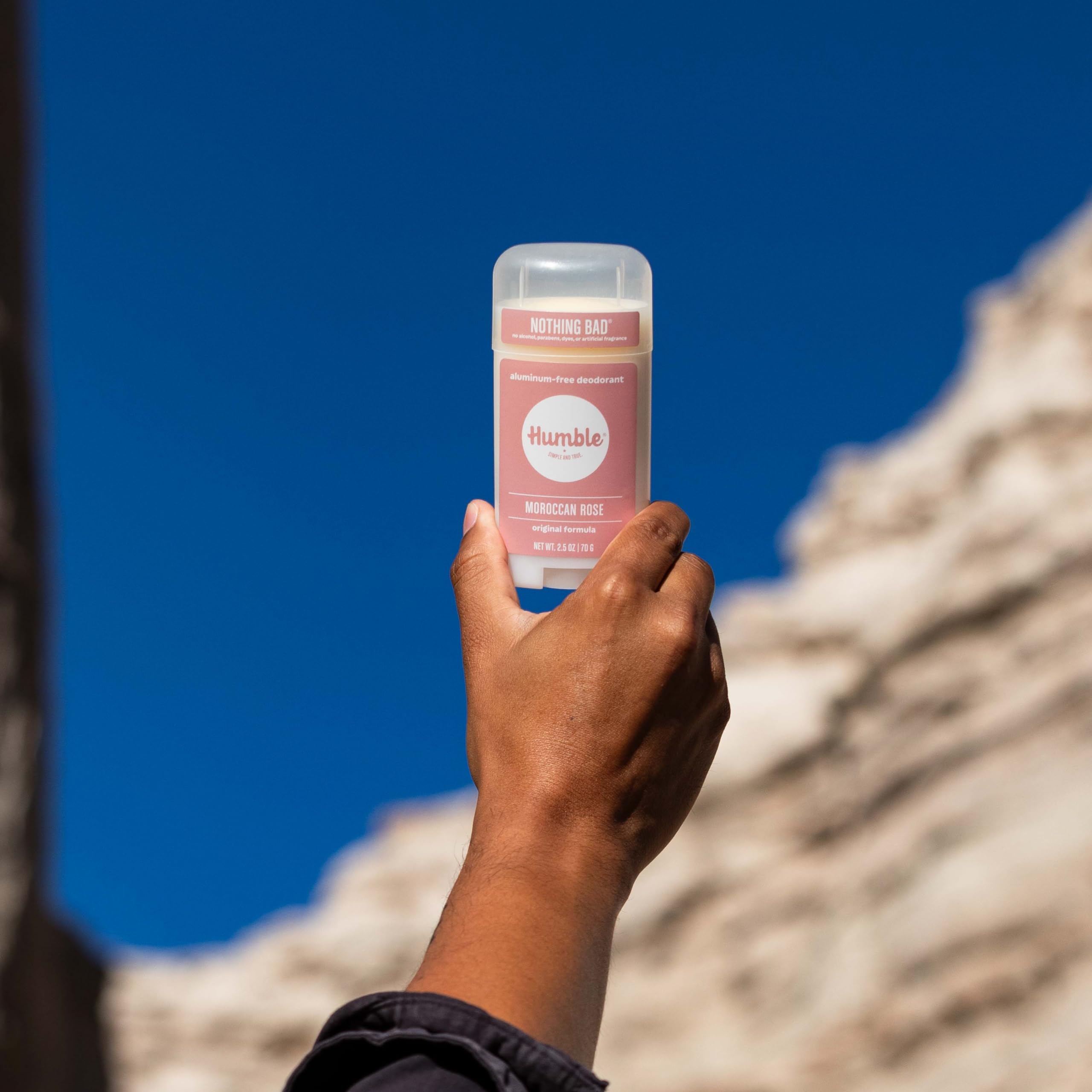 Humble Brands original formula texture appears dry and comfortable on skin.