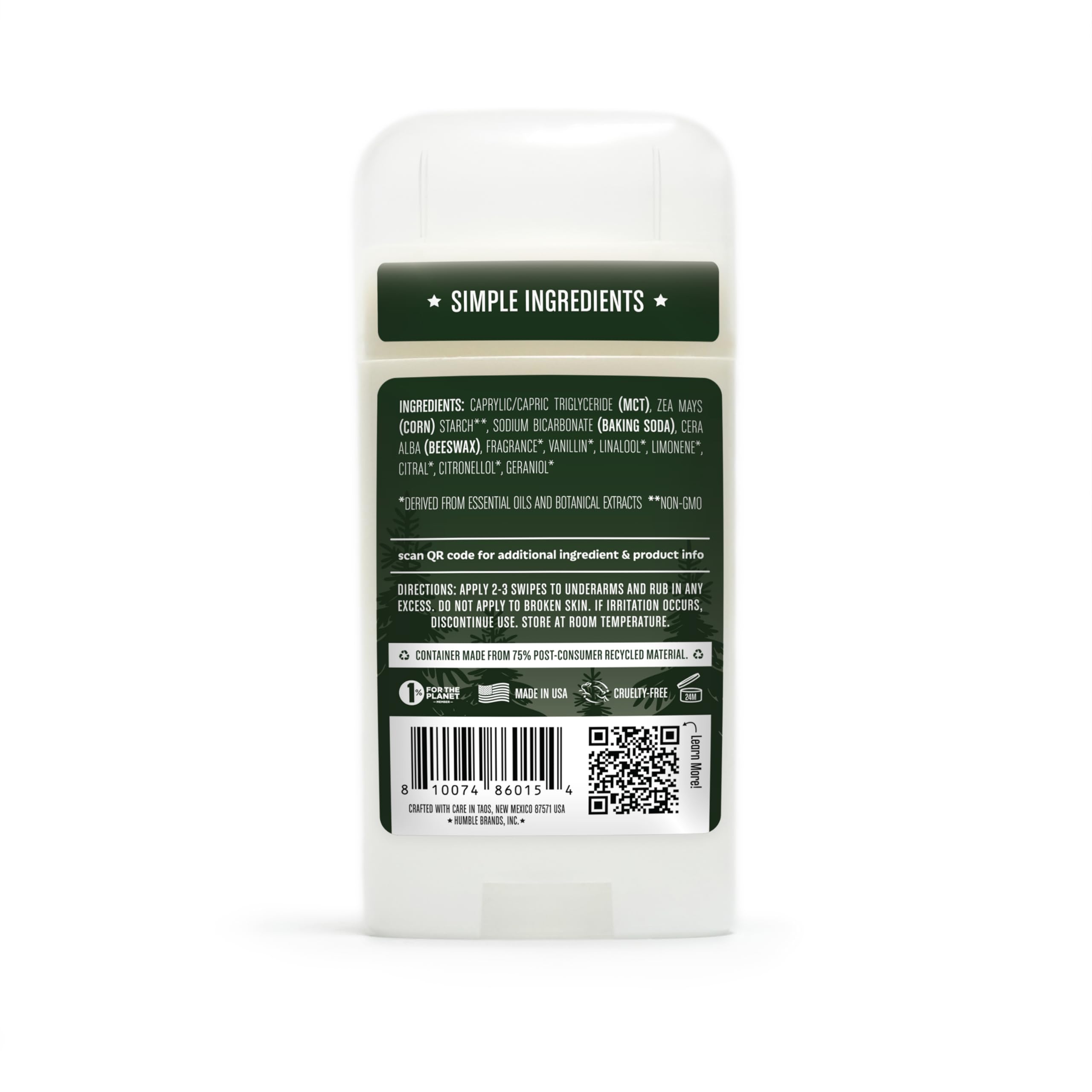 HUMBLE Simple and True Original Formula deodorant application stick shows easy daily use and odor control.