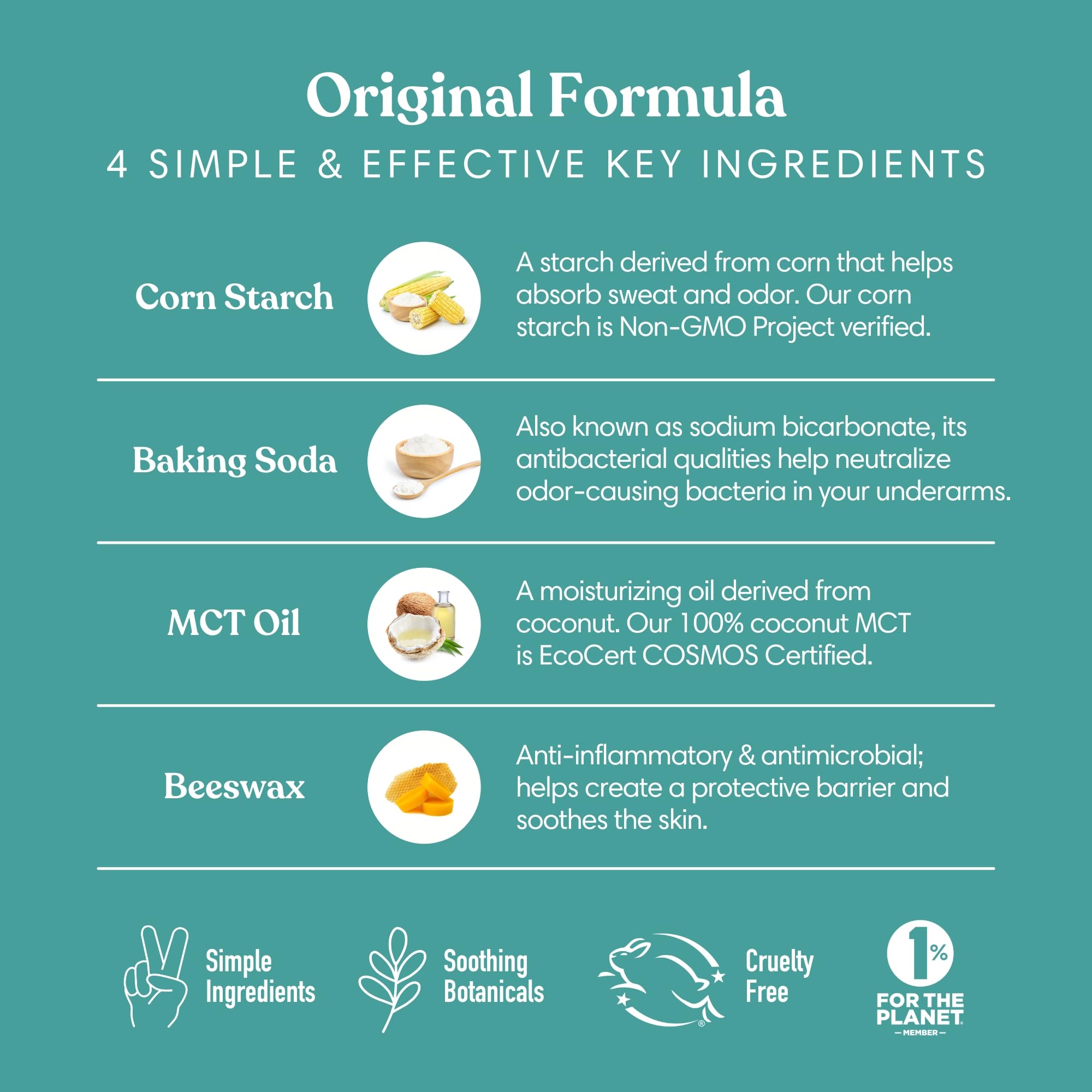 HUMBLE Simple and True Original Formula deodorant emphasizes long-lasting odor control.