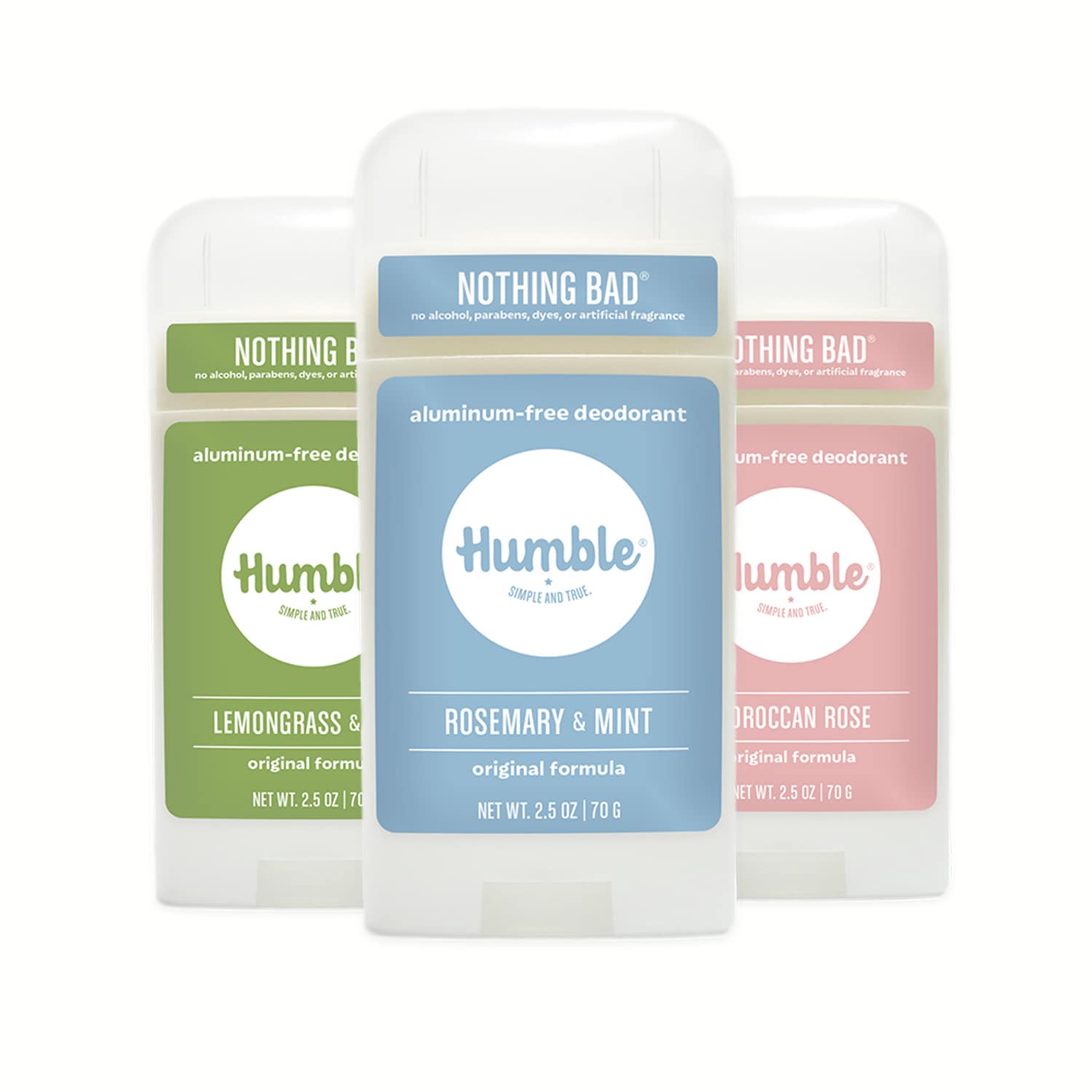 Humble Brands Original Formula deodorant stick front view highlighting aluminum-free design.