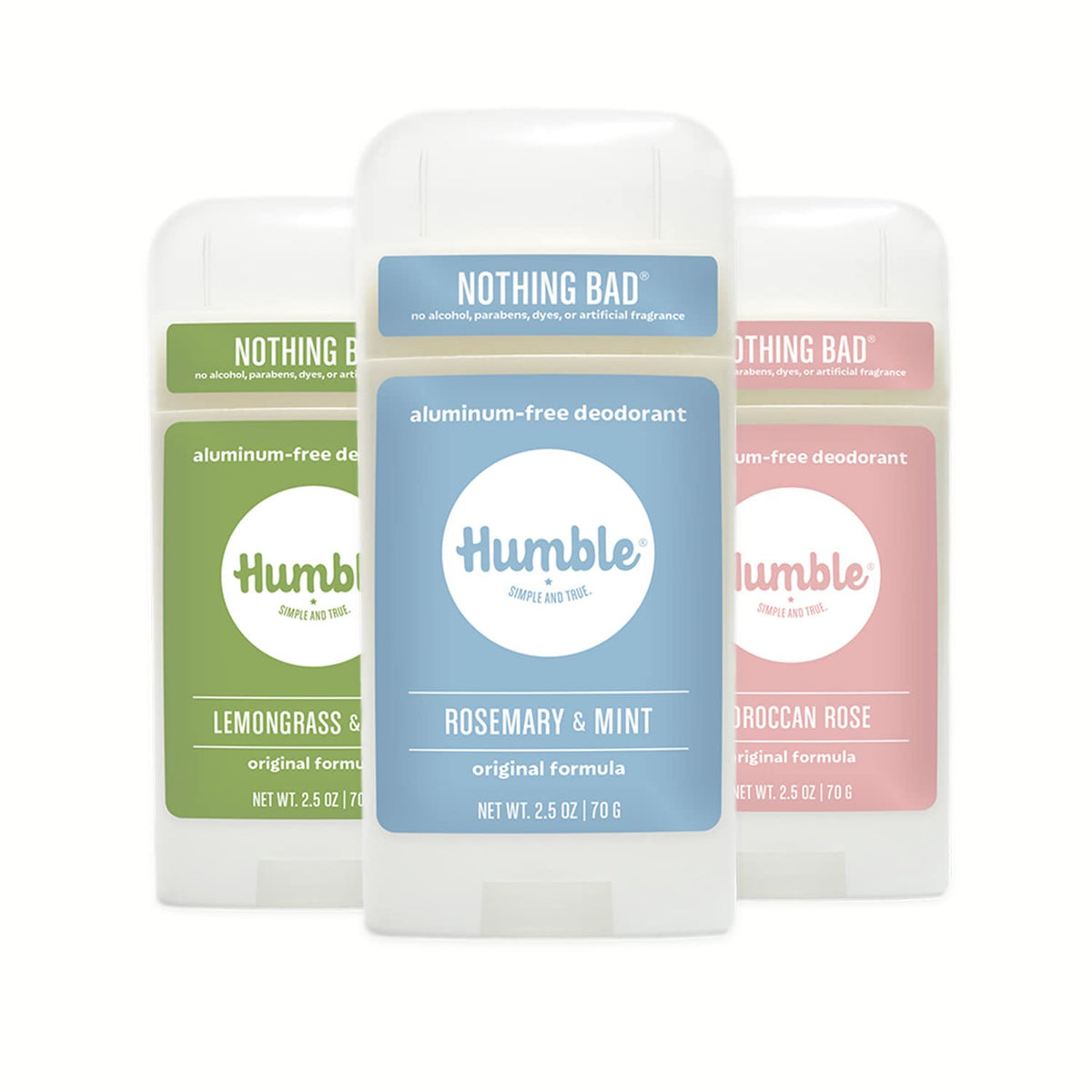 Humble Brands Original Formula deodorant stick front view highlighting aluminum-free design.