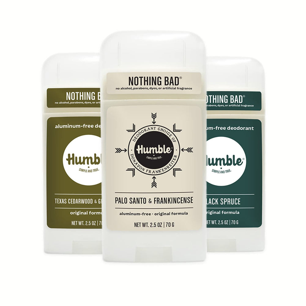 Humble Brands Original Formula deodorant bottle with Texas Cedarwood for daily freshness.