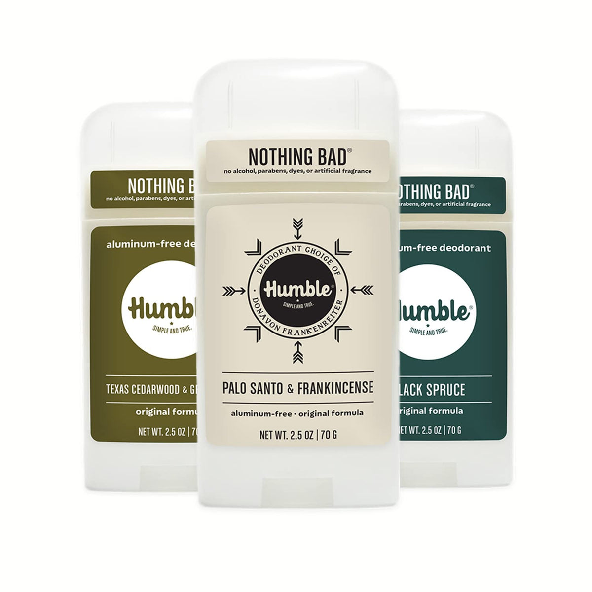 Humble Brands Original Formula deodorant bottle with Texas Cedarwood for daily freshness.