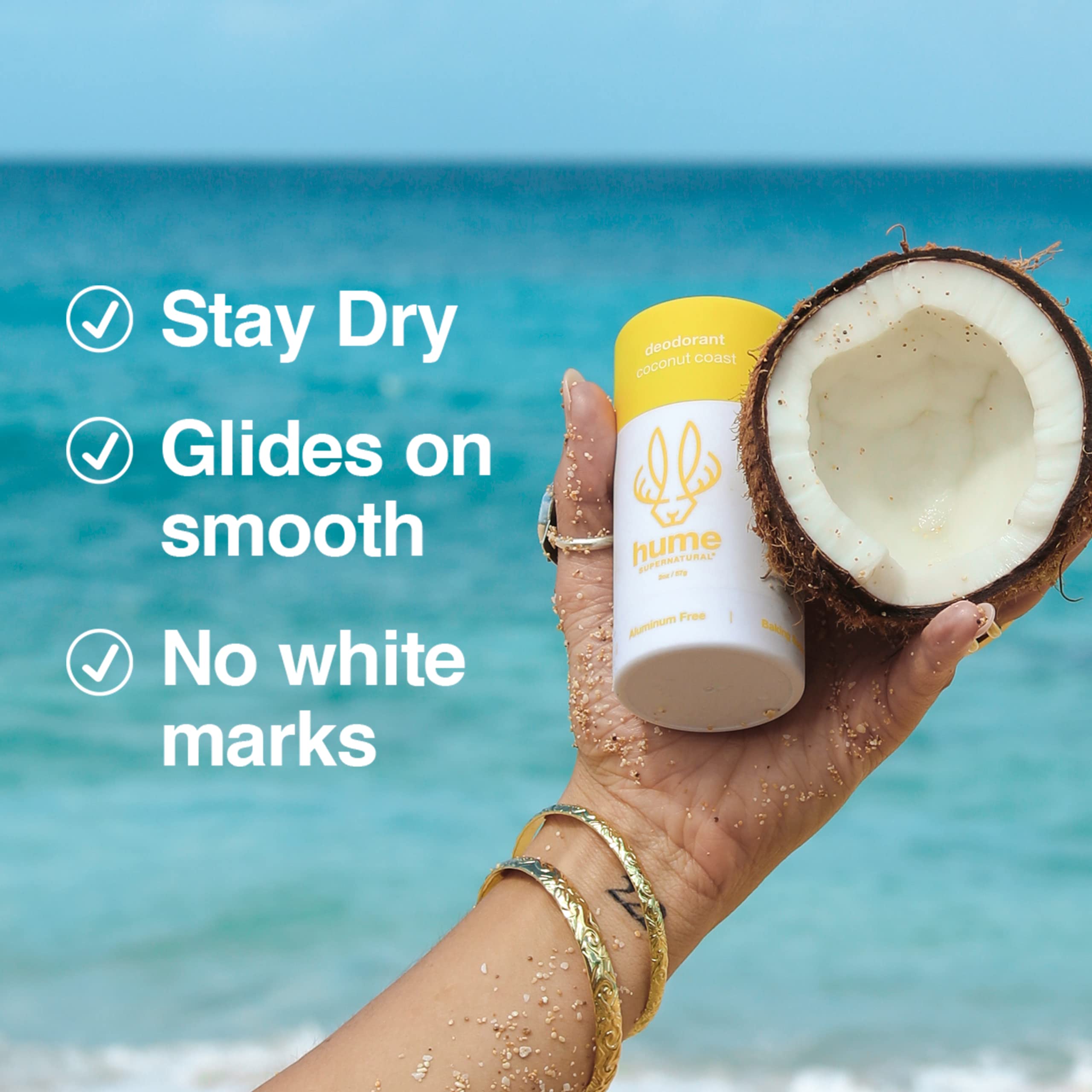Hume Aluminum-free label communicates safe, skin-friendly formulation.