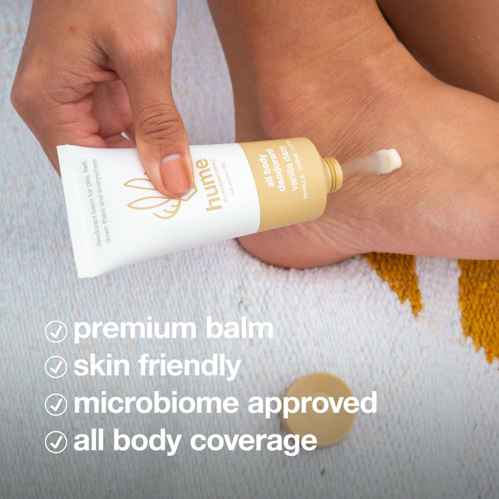 HUME SUPERNATURAL dermatologist-tested aluminum-free formula shown.