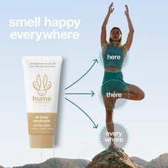 HUME SUPERNATURAL balm texture close-up showing silky glide on skin.
