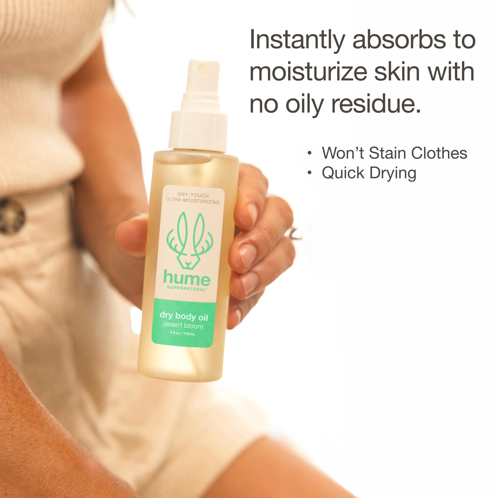 HUME SUPERNATURAL after shower application demonstrates quick absorption and fresh skin