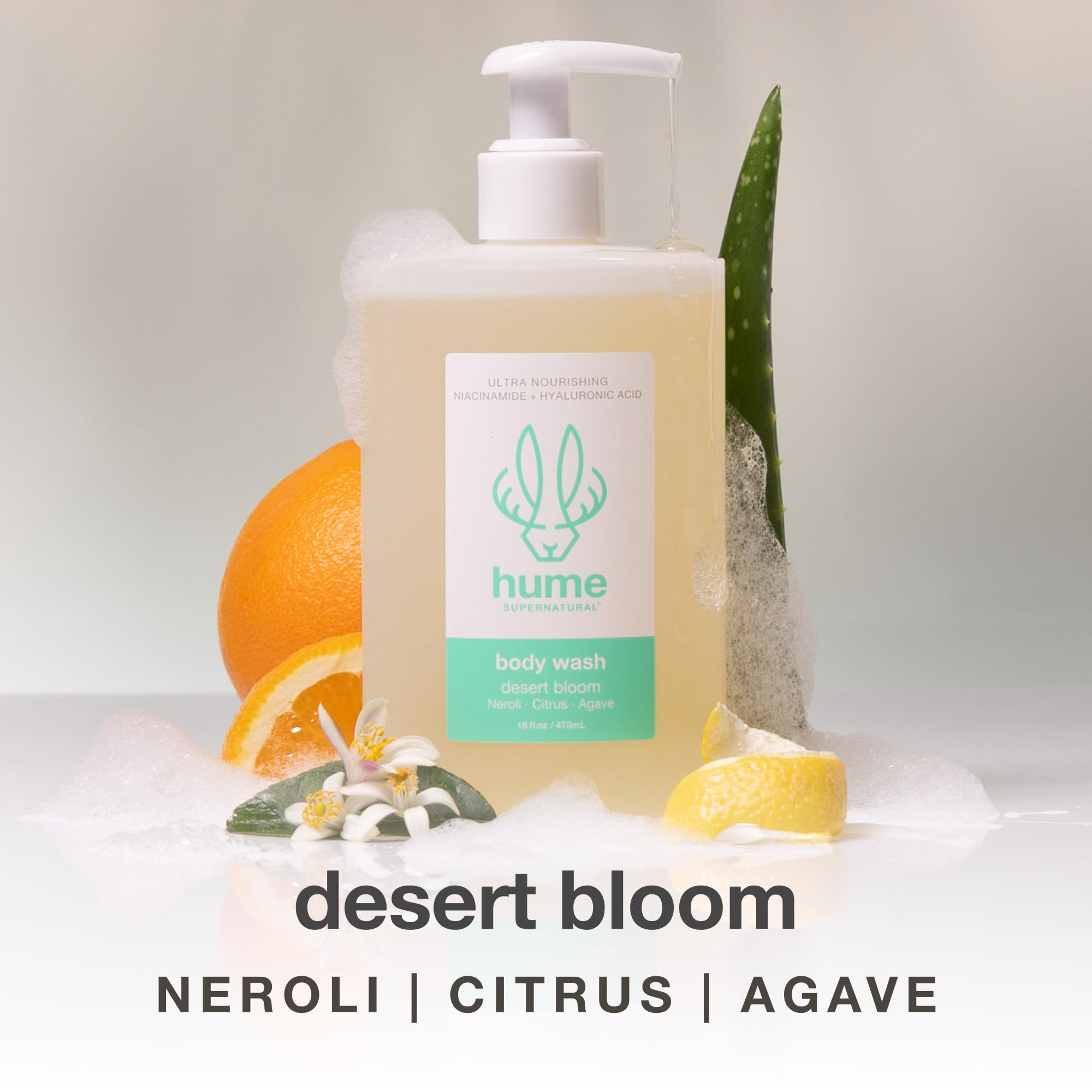 HUME SUPERNATURAL Desert Bloom fragrance notes add citrus warmth.