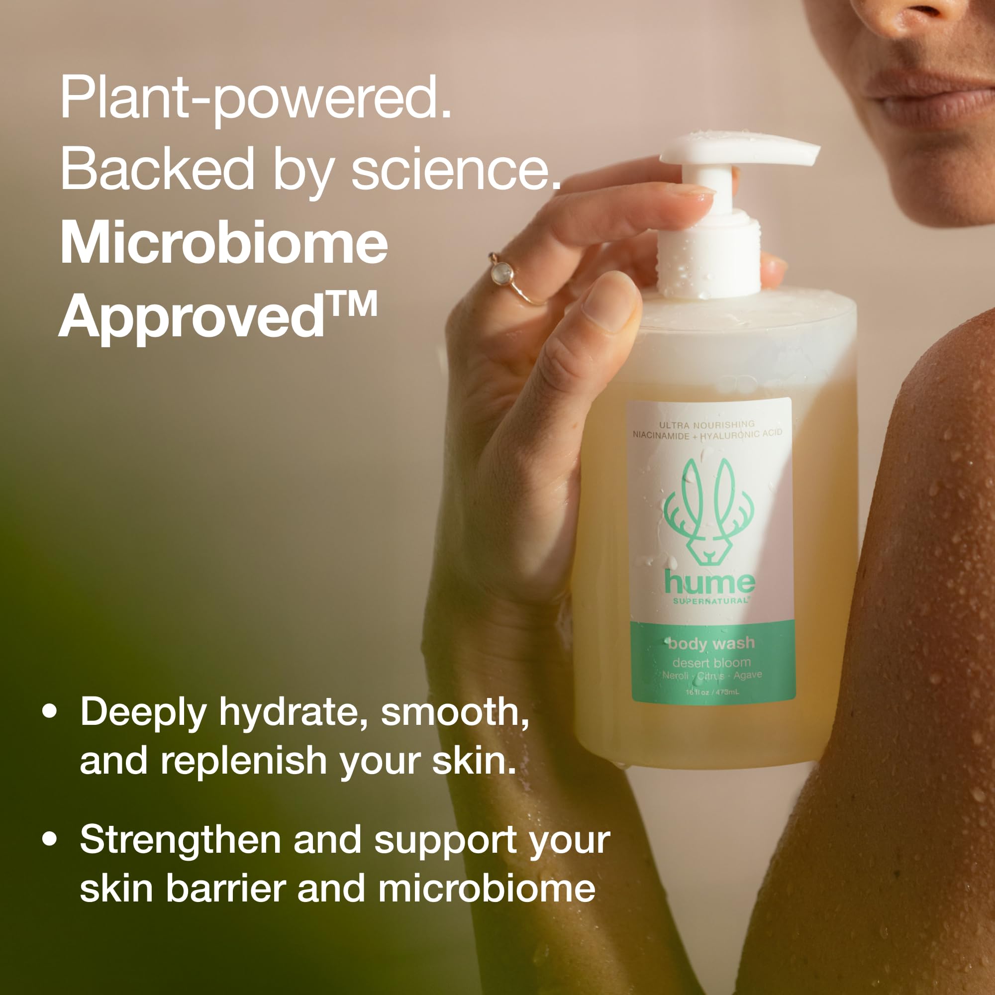 HUME SUPERNATURAL Desert Bloom gel lather delivers a creamy cleanse.