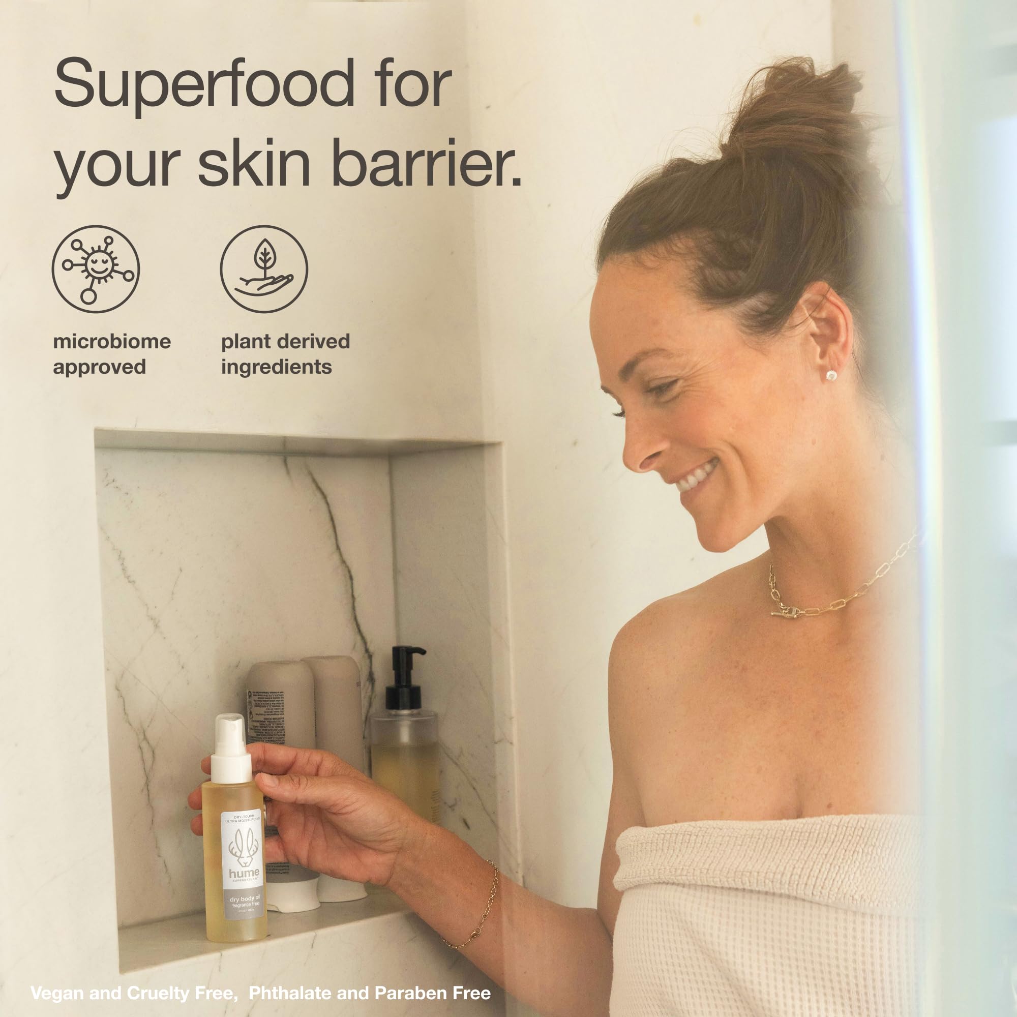 HUME SUPERNATURAL fragrance free label closeup for sensitive skin.