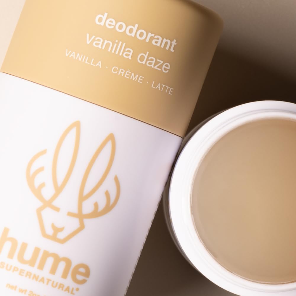 Detailed packaging label of HUME deodorant with clean ingredients.