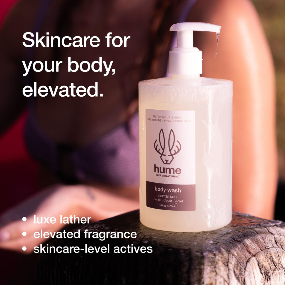 Hume Supernatural Rich gel-lather texture, premium cleansing experience in the shower.