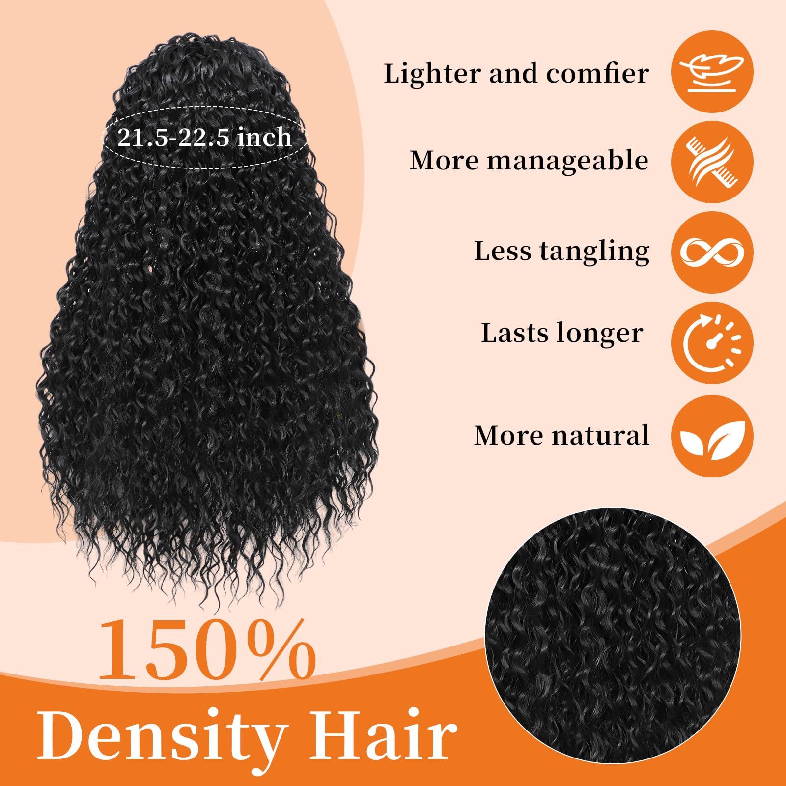 Humistwbiu Curly Headband Wig water wave hairline close-up for realism.