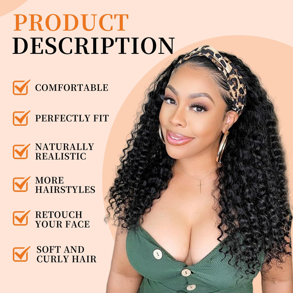 Humistwbiu Curly Headband Wig water wave headband detail and comfort.