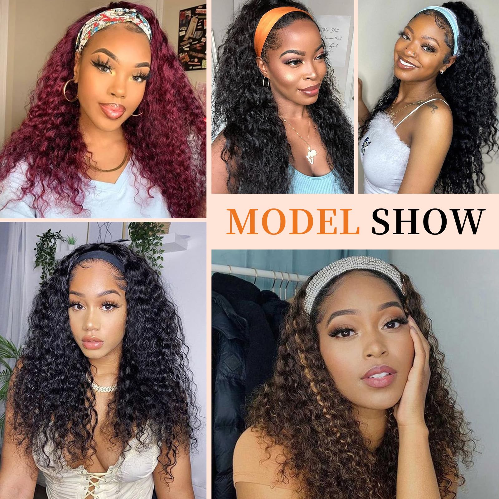 Humistwbiu Curly Headband Wig water wave lifestyle wear for daily use.