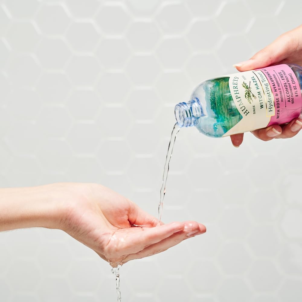 Humphreys tonic being applied with cotton pad for easy routine