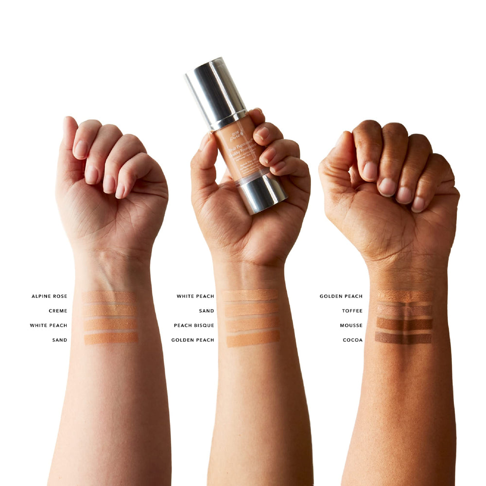 HundredPercentPure Healthy Foundation application image demonstrates coverage for dark circles and blemishes.