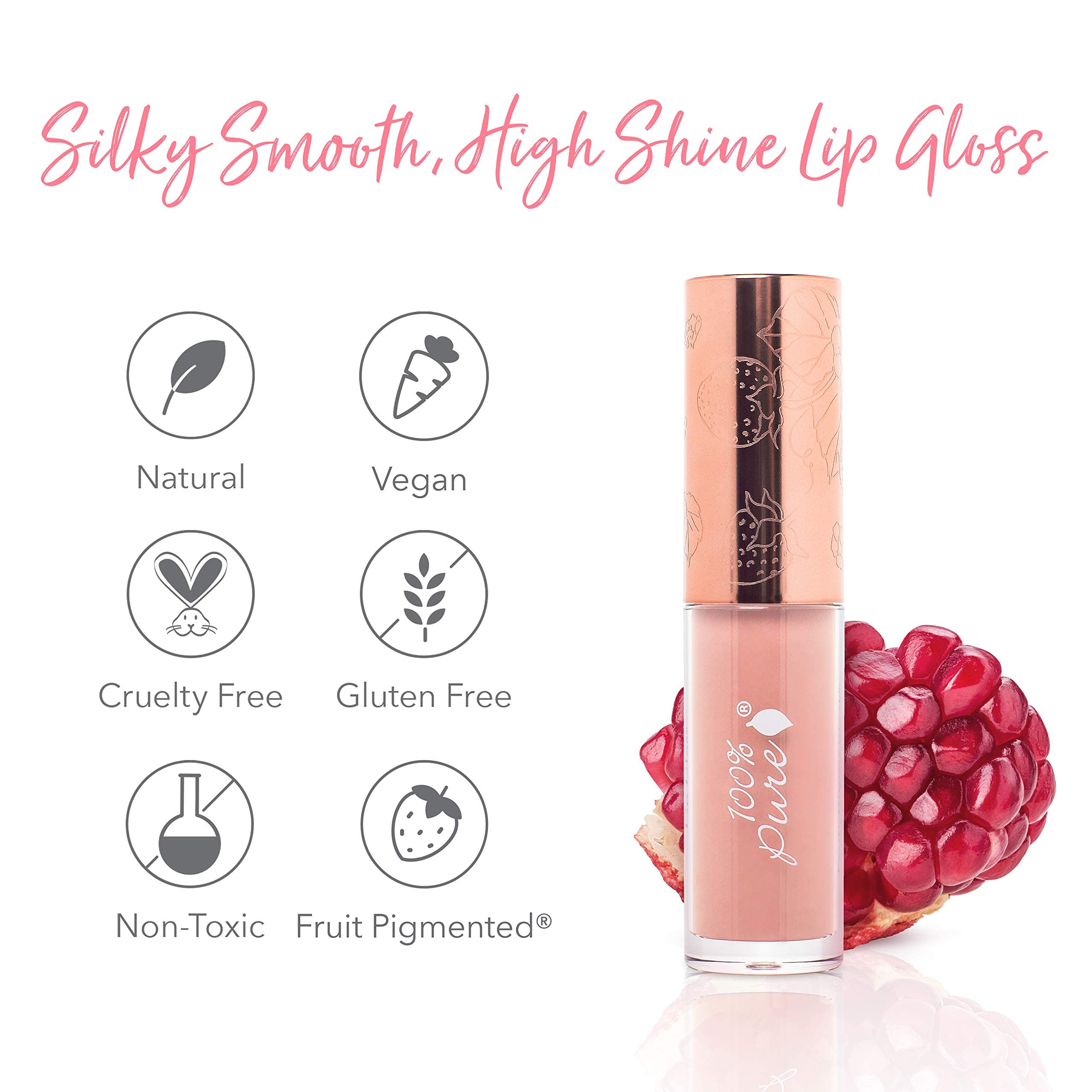 100% PURE Naked lip gloss sheer peach shade for everyday looks.