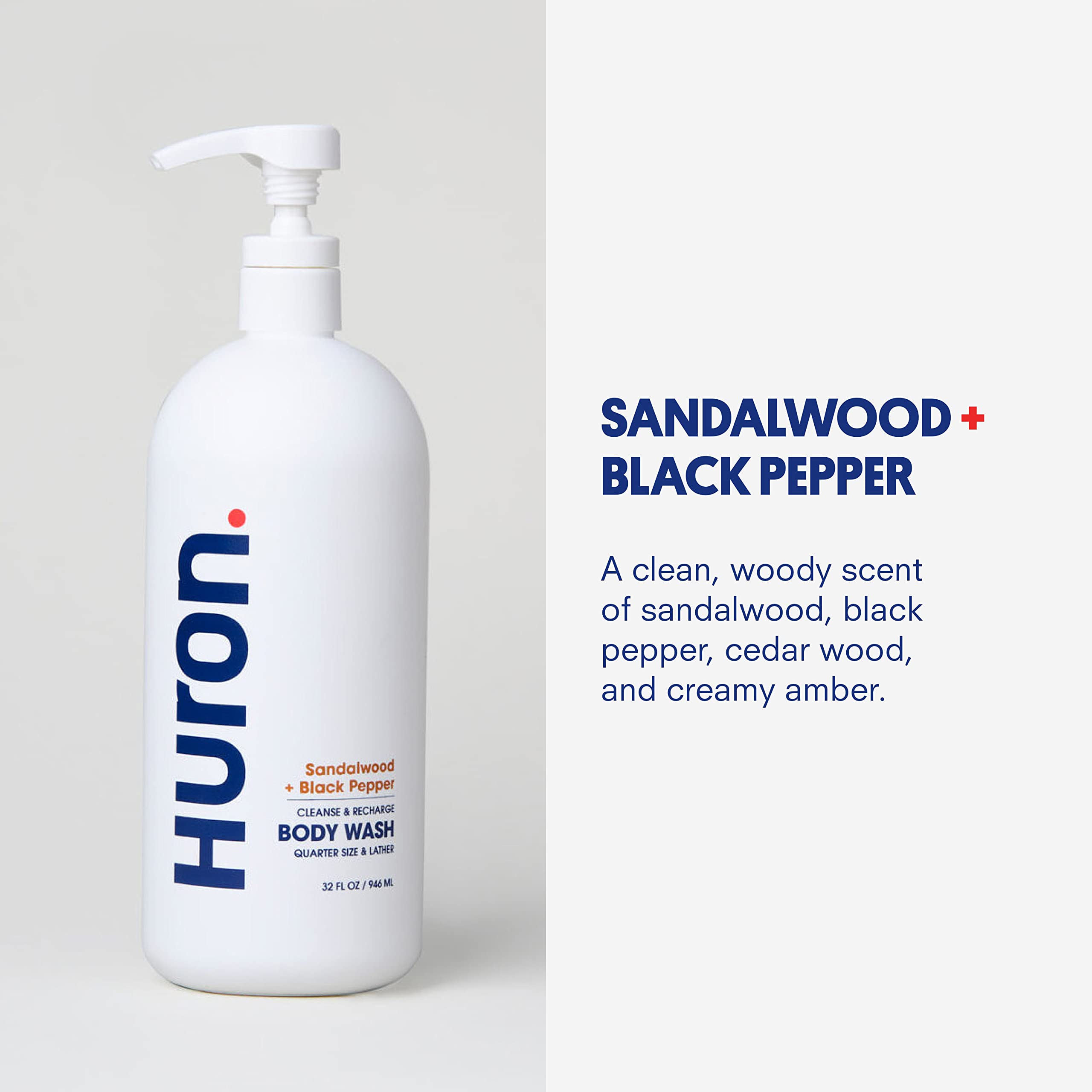 Close-up label of Huron body wash showing ingredients.