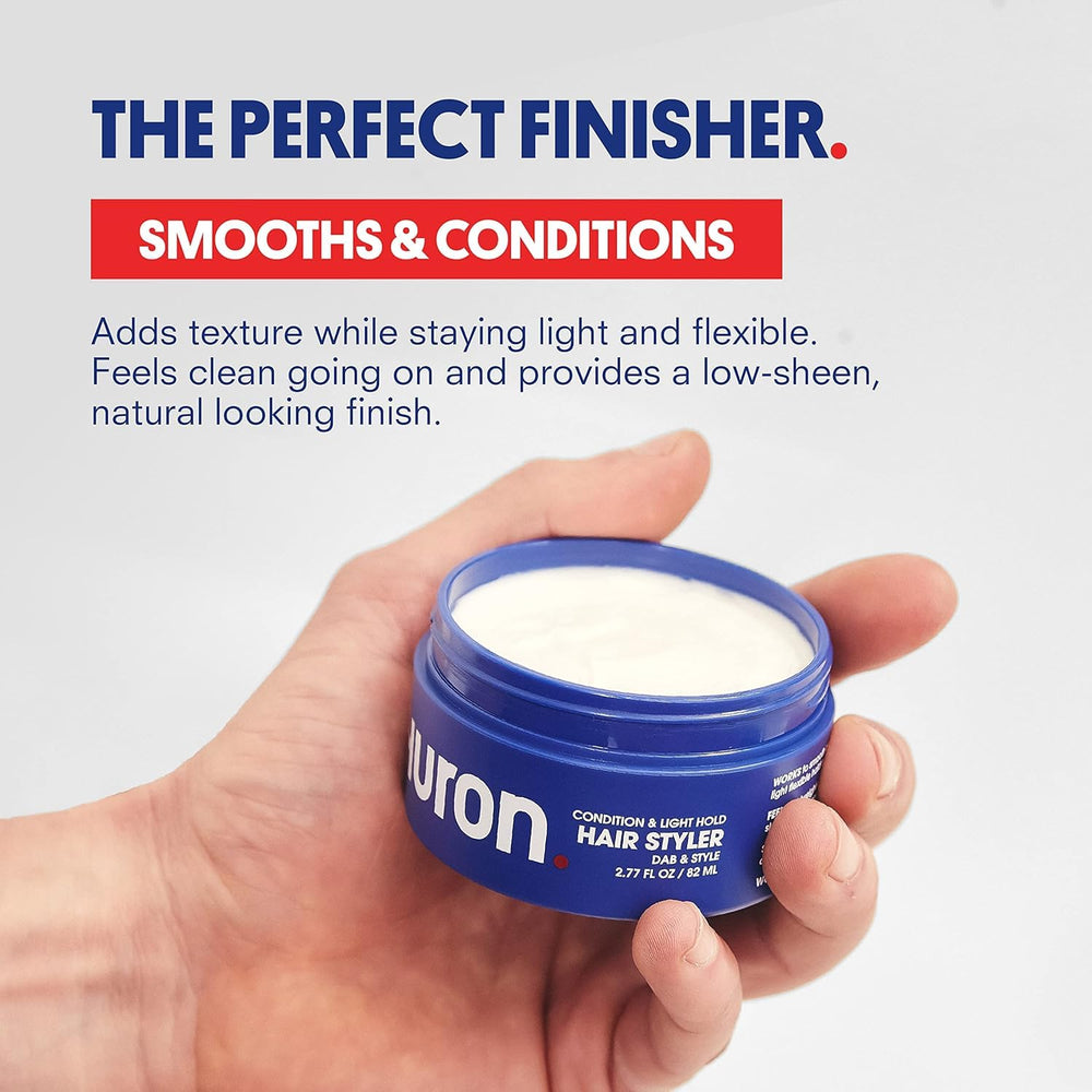 Huron Clean Citrus Woods hair styler texture on fingertips shows smooth, even application.