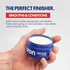 Huron Clean Citrus Woods hair styler texture on fingertips shows smooth, even application.