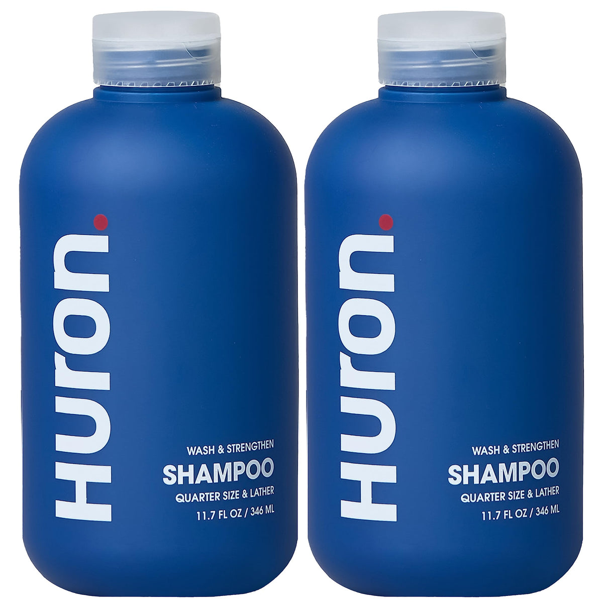 Huron Clean Citrus Woods shampoo bottle, 12 oz, sleek design for daily use.